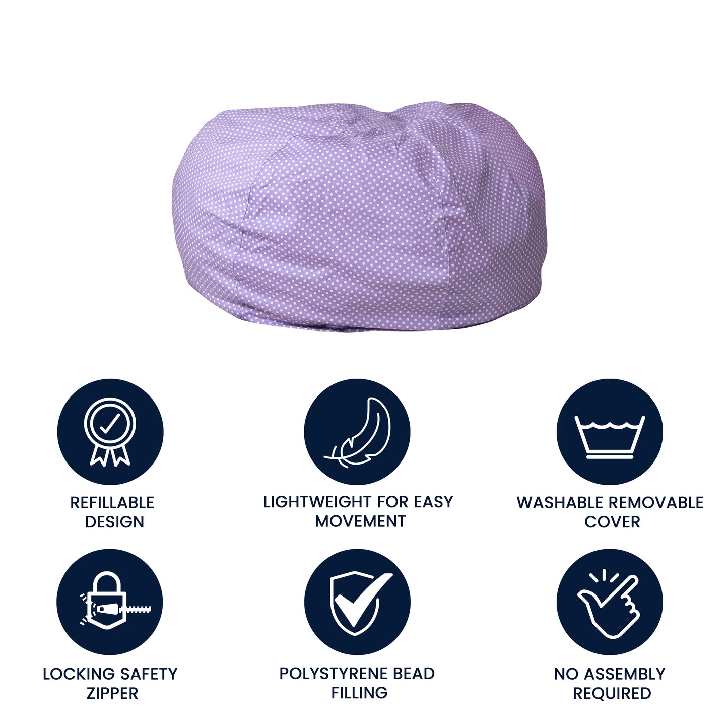 Duncan Oversized Lavender Dot Refillable Bean Bag Chair for All Ages Lavender Dot