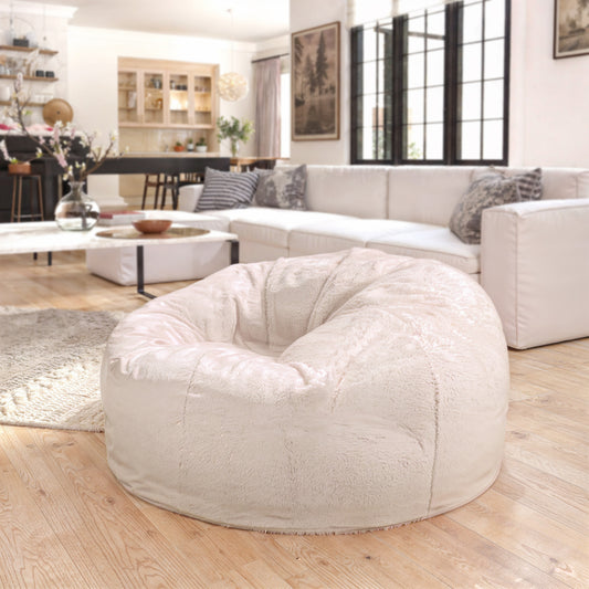 Duncan Oversized White Furry Refillable Bean Bag Chair for All Ages White Furry