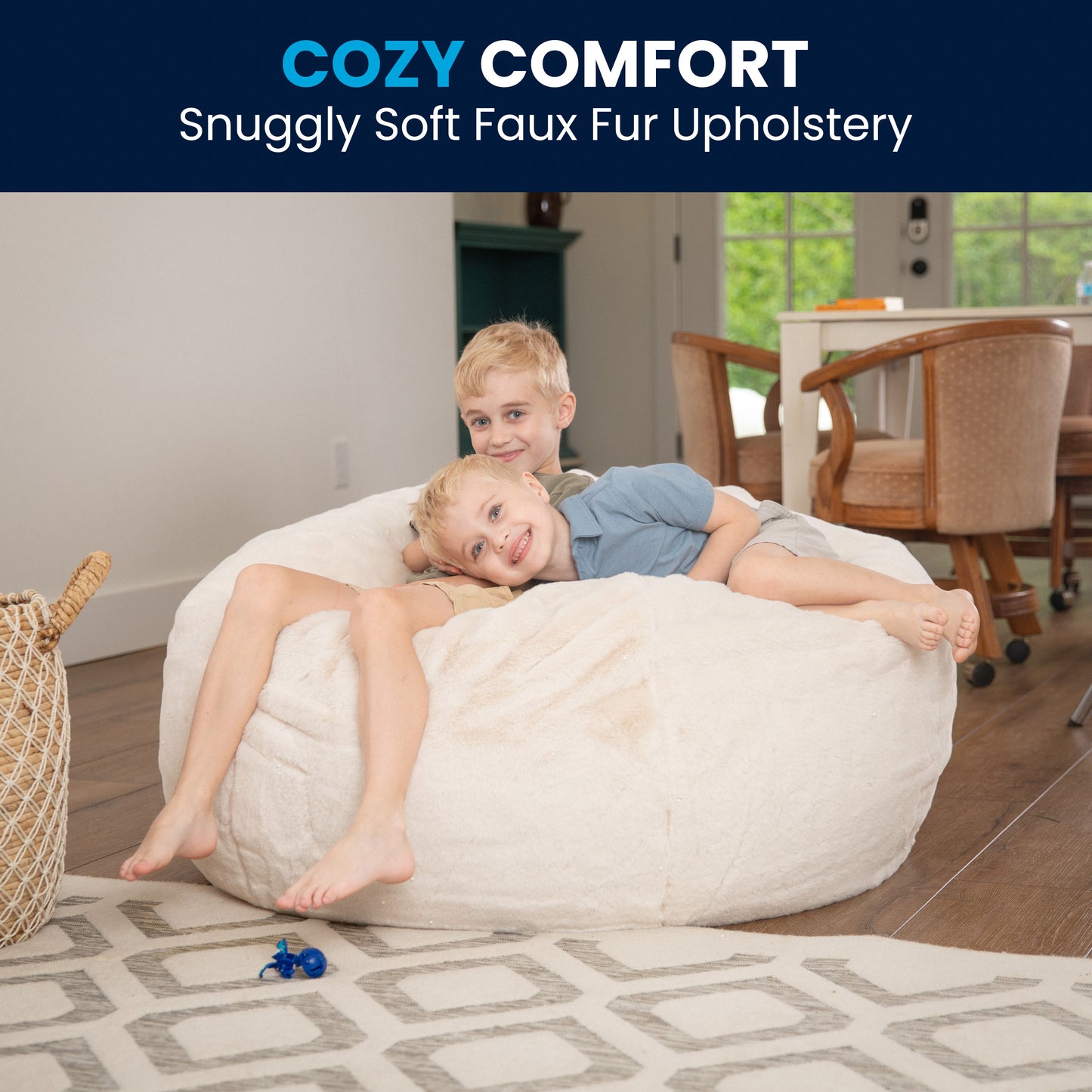 Duncan Oversized White Furry Refillable Bean Bag Chair for All Ages White Furry