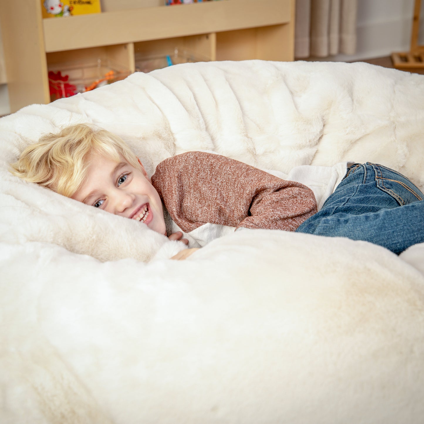 Duncan Oversized White Furry Refillable Bean Bag Chair for All Ages White Furry