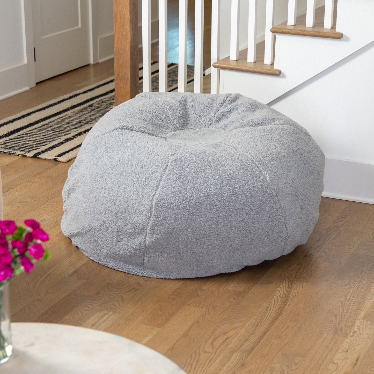 Duncan Large Gray Faux Sherpa Refillable Bean Bag Chair for Kids and Teens Gray Sherpa