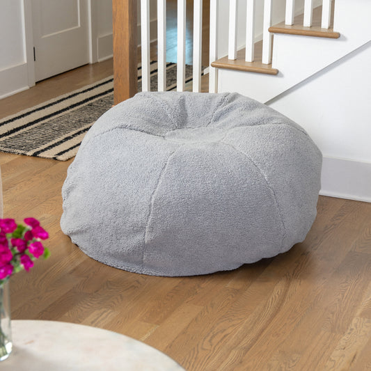 Duncan Large Gray Faux Sherpa Refillable Bean Bag Chair for Kids and Teens Gray Sherpa