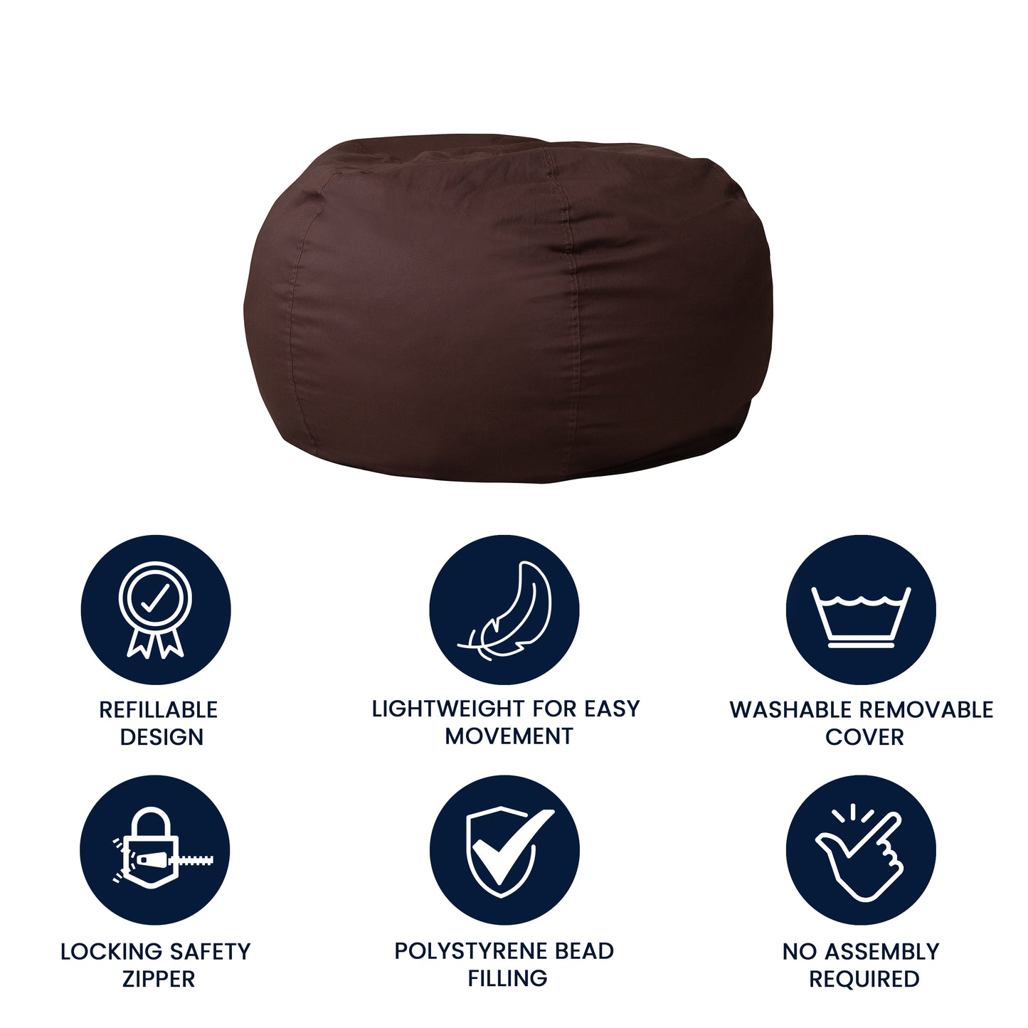 Duncan Oversized Solid Brown Refillable Bean Bag Chair for All Ages Brown