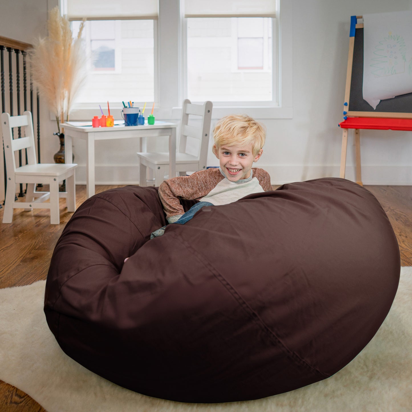 Duncan Oversized Solid Brown Refillable Bean Bag Chair for All Ages Brown