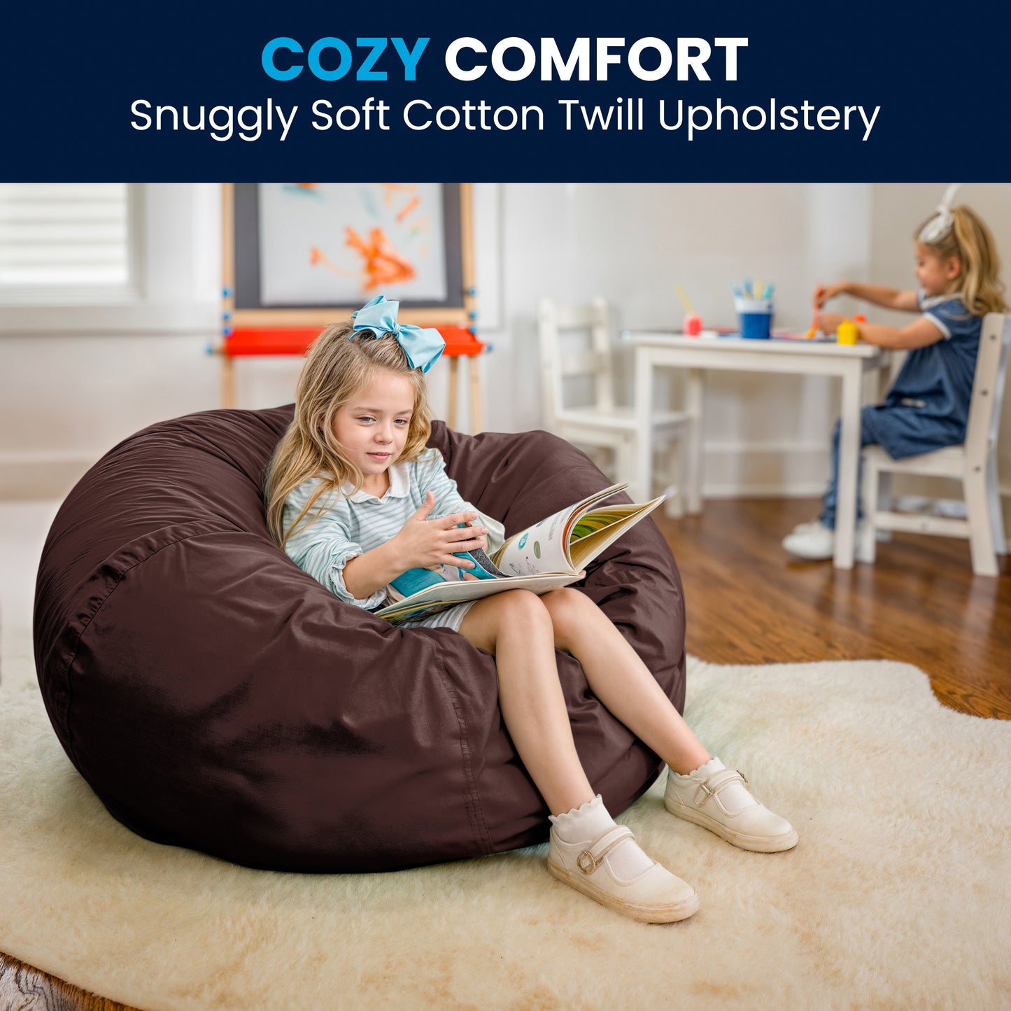 Duncan Oversized Solid Brown Refillable Bean Bag Chair for All Ages Brown