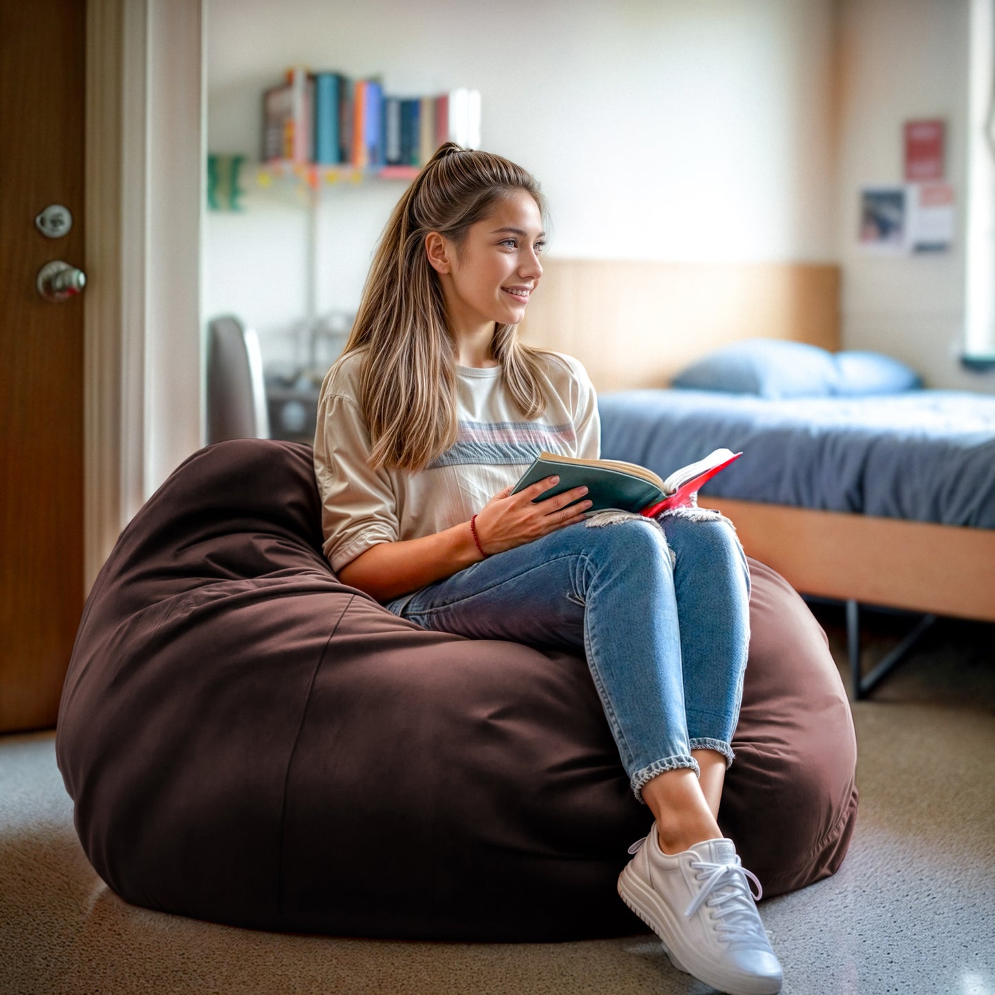 Duncan Oversized Solid Brown Refillable Bean Bag Chair for All Ages Brown