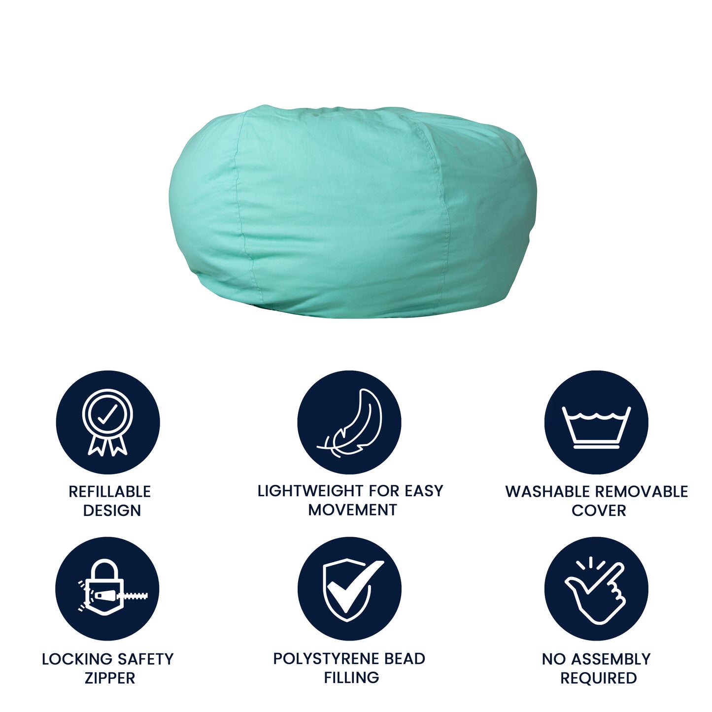 Duncan Oversized Solid Mint Green Refillable Bean Bag Chair for All Ages Mint Green