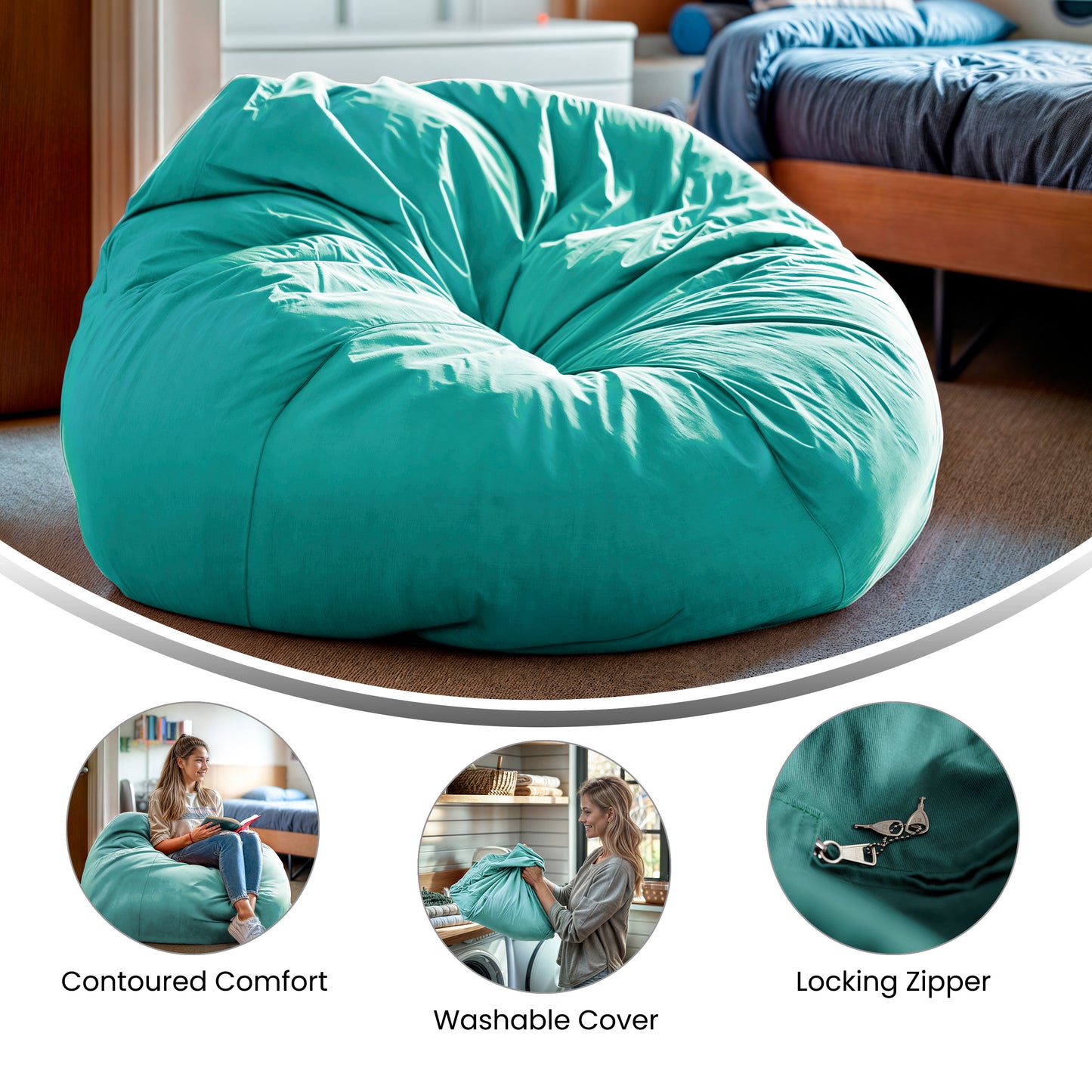 Duncan Oversized Solid Mint Green Refillable Bean Bag Chair for All Ages Mint Green