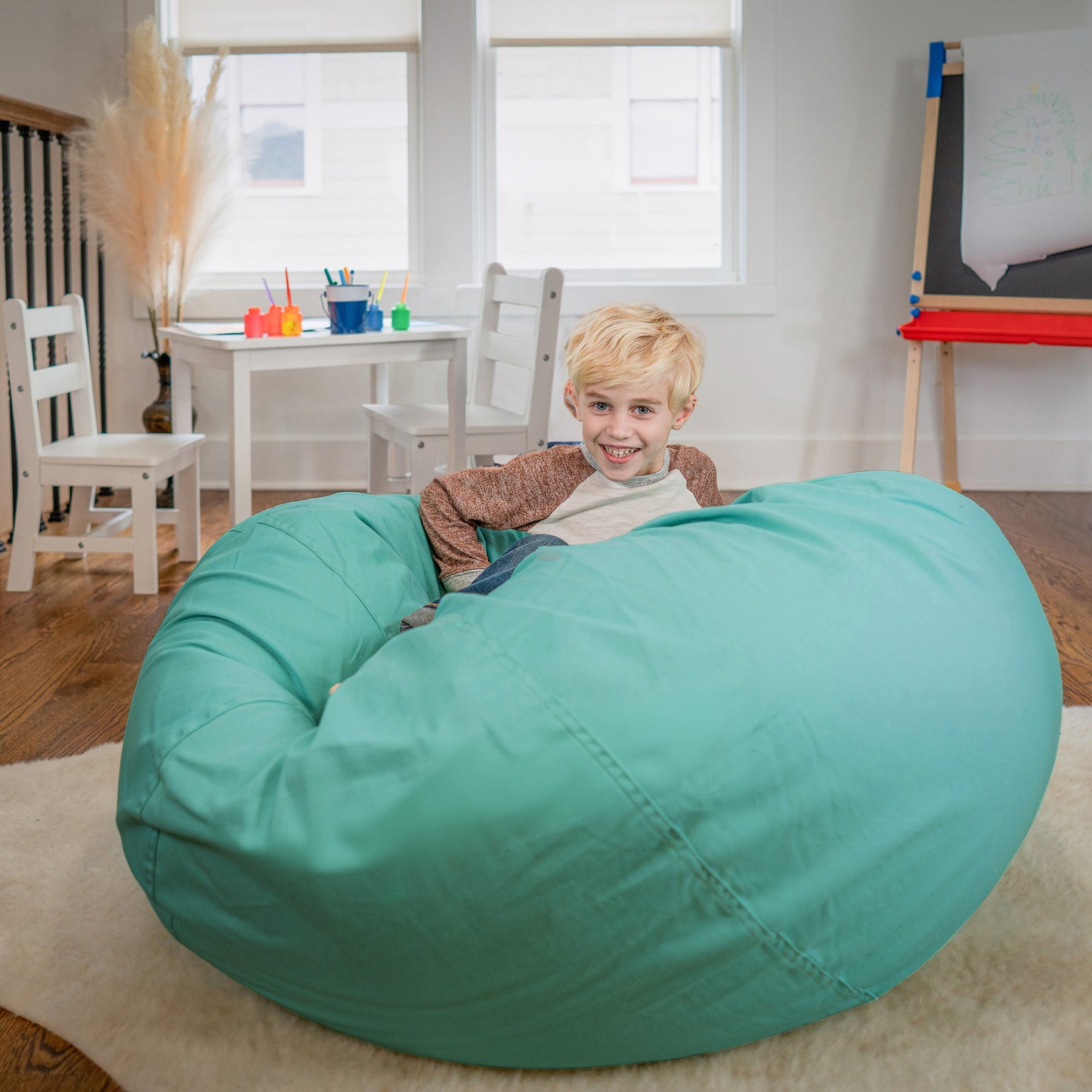 Duncan Oversized Solid Mint Green Refillable Bean Bag Chair for All Ages Mint Green