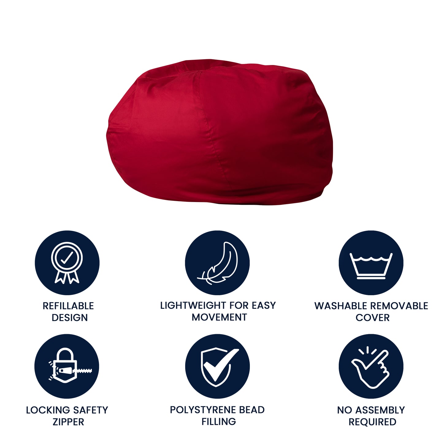 Duncan Oversized Solid Red Refillable Bean Bag Chair for All Ages Red