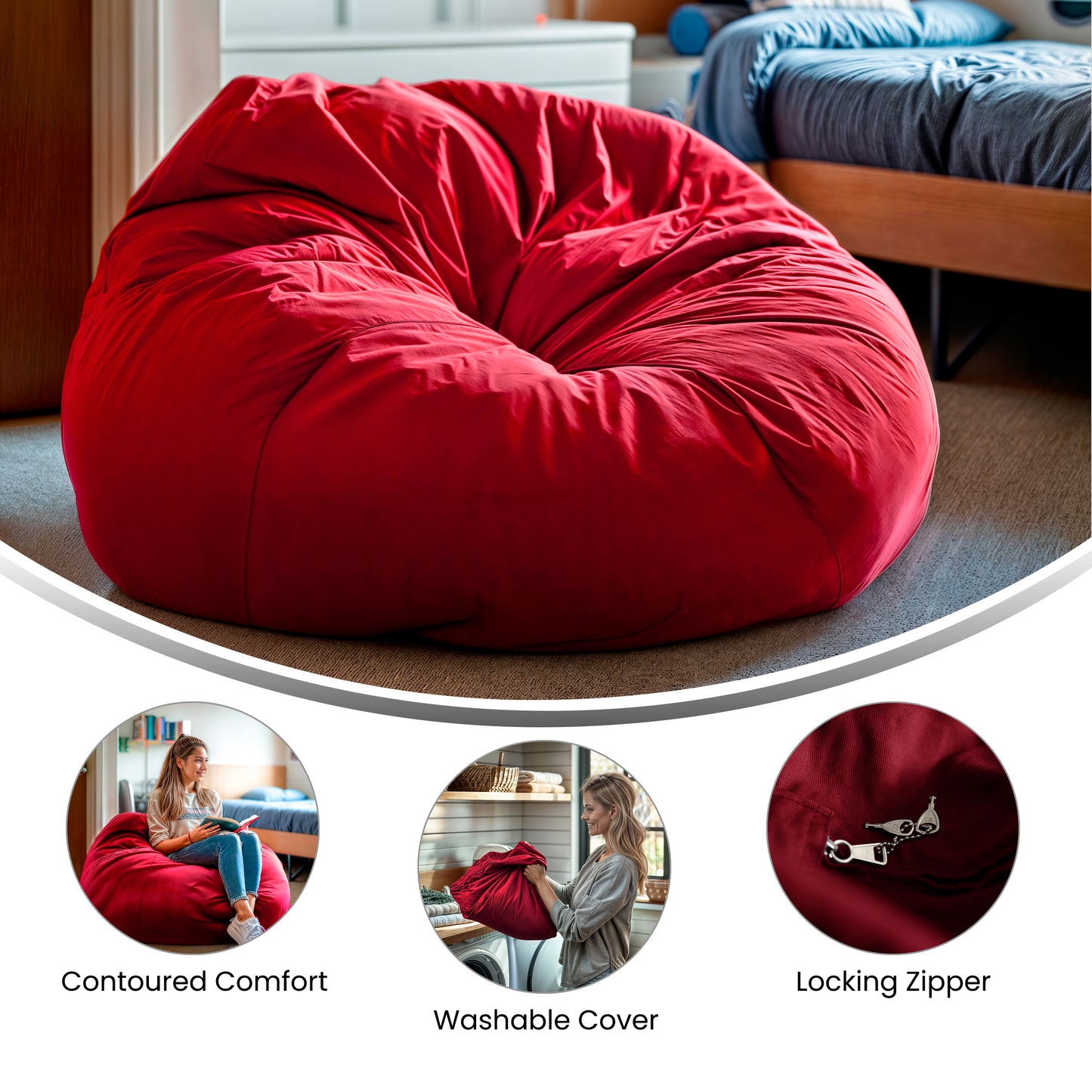 Duncan Oversized Solid Red Refillable Bean Bag Chair for All Ages Red