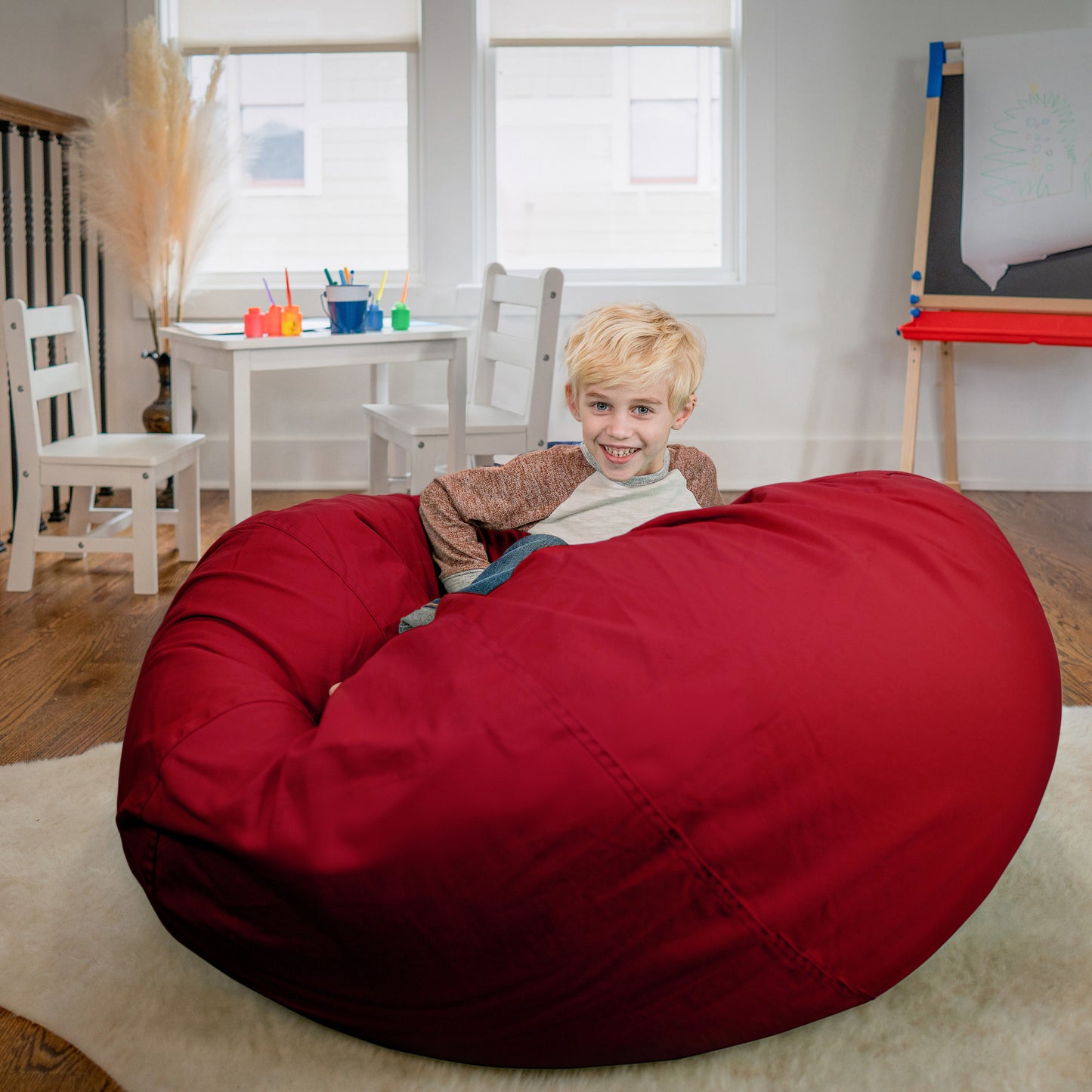 Duncan Oversized Solid Red Refillable Bean Bag Chair for All Ages Red