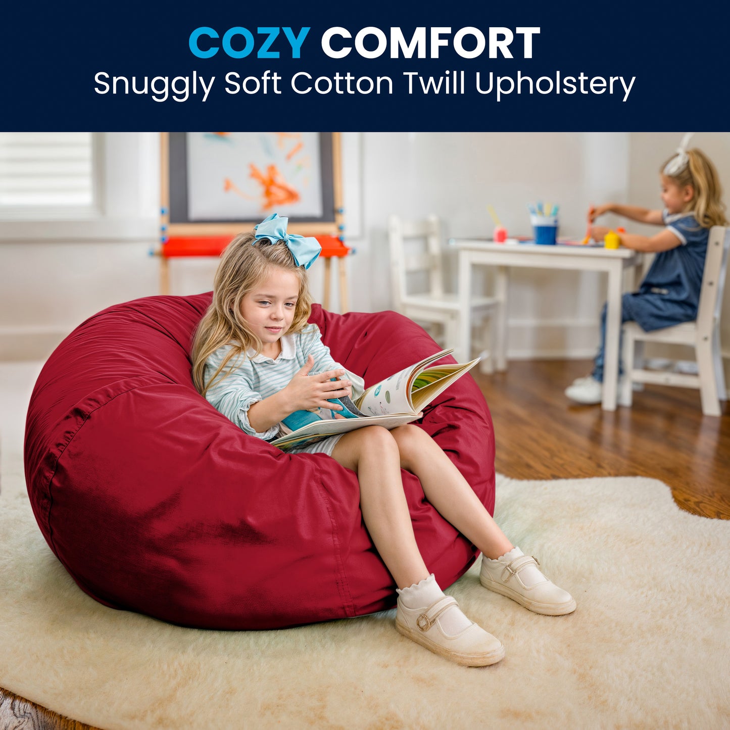 Duncan Oversized Solid Red Refillable Bean Bag Chair for All Ages Red