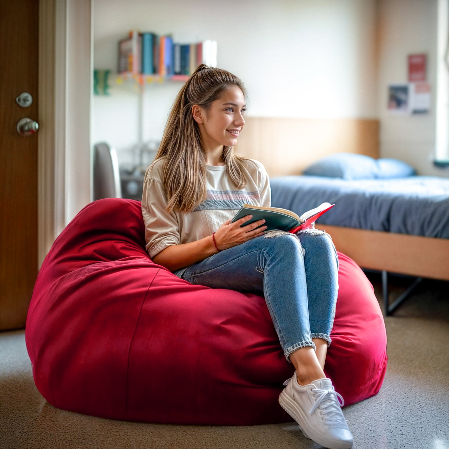 Duncan Oversized Solid Red Refillable Bean Bag Chair for All Ages Red