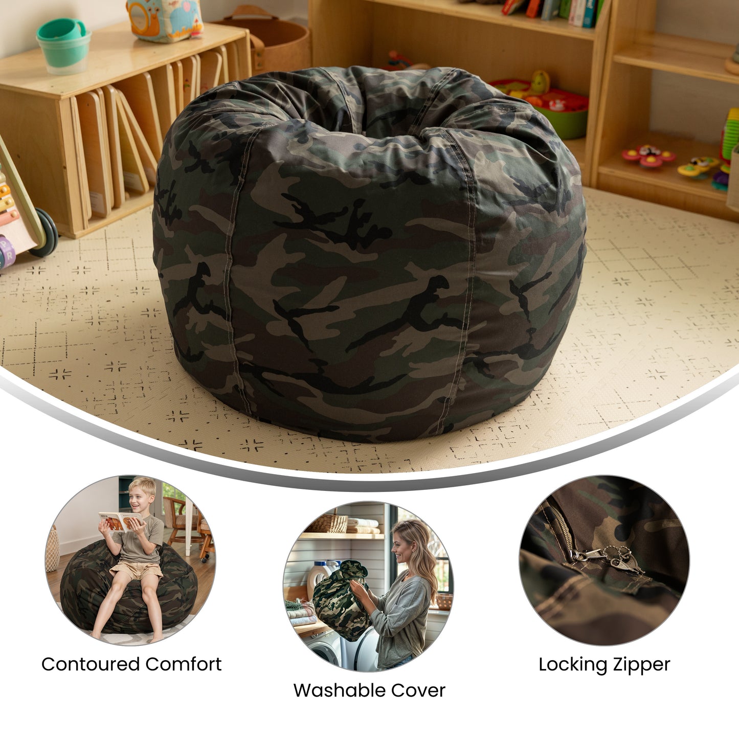 Dillon Small Camouflage Refillable Bean Bag Chair for Kids and Teens Camouflage