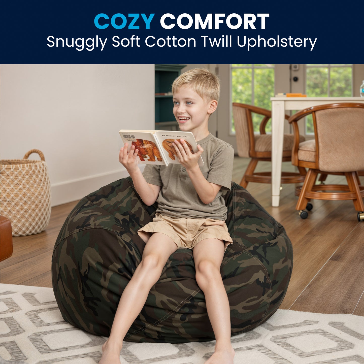 Dillon Small Camouflage Refillable Bean Bag Chair for Kids and Teens Camouflage