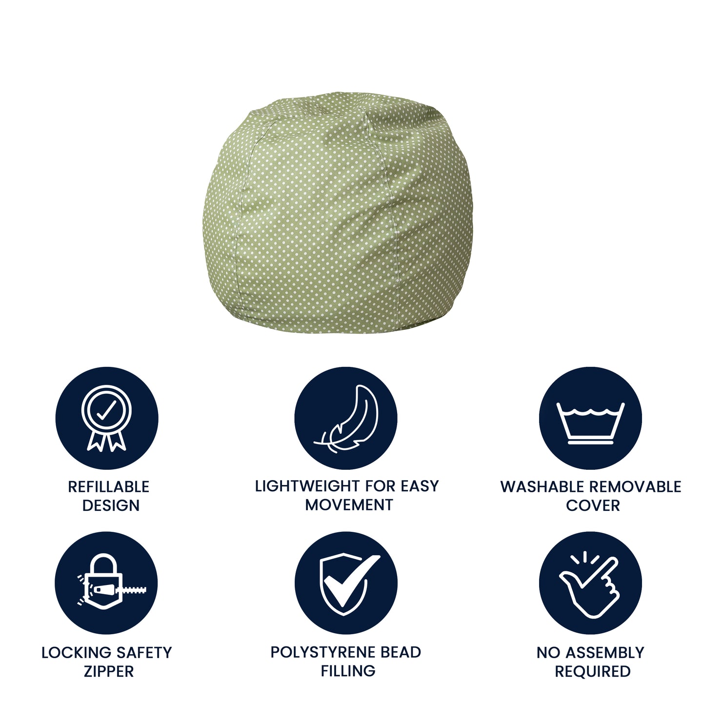 Dillon Small Green Dot Refillable Bean Bag Chair for Kids and Teens Green Dot