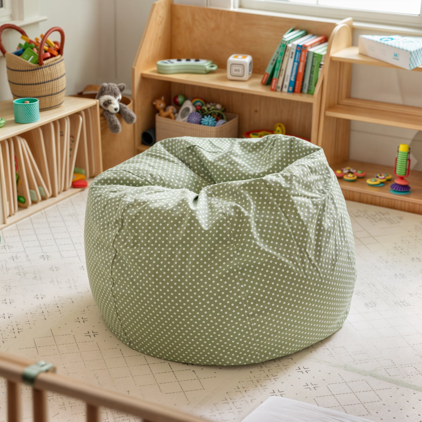 Dillon Small Green Dot Refillable Bean Bag Chair for Kids and Teens Green Dot