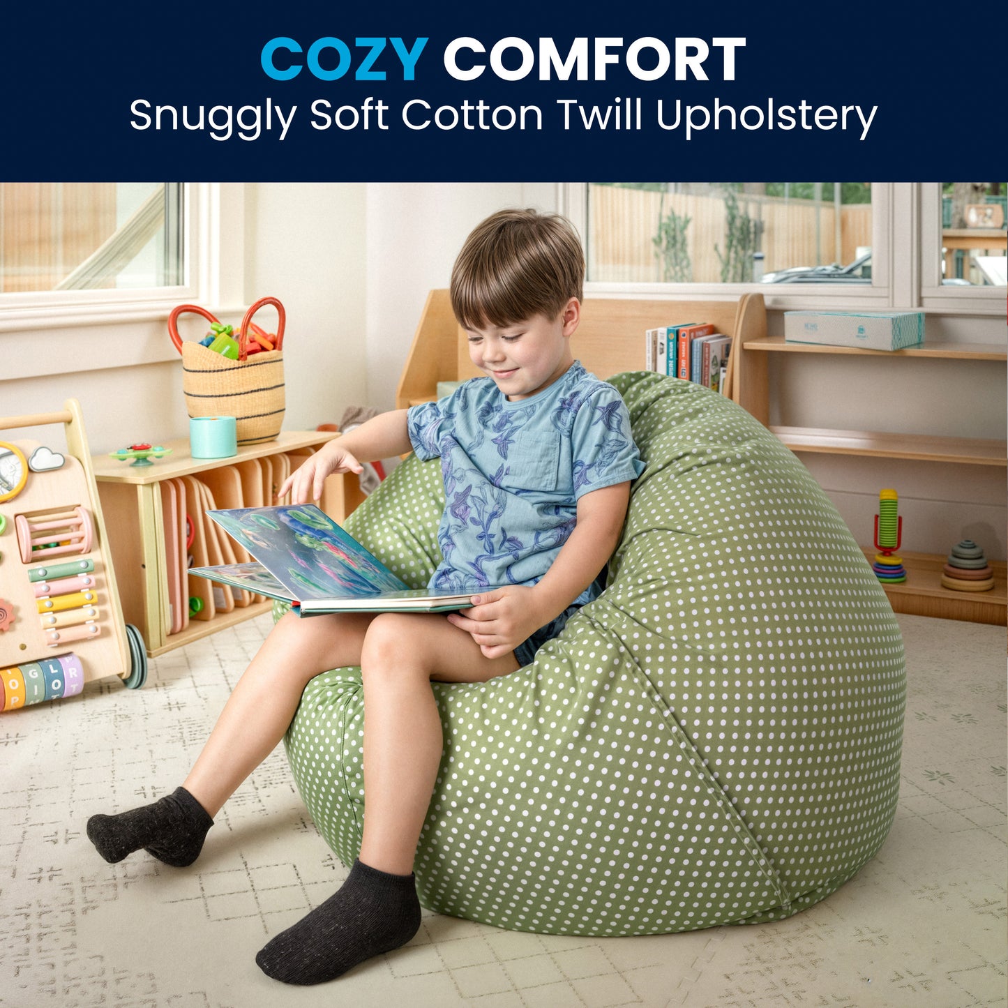Dillon Small Green Dot Refillable Bean Bag Chair for Kids and Teens Green Dot