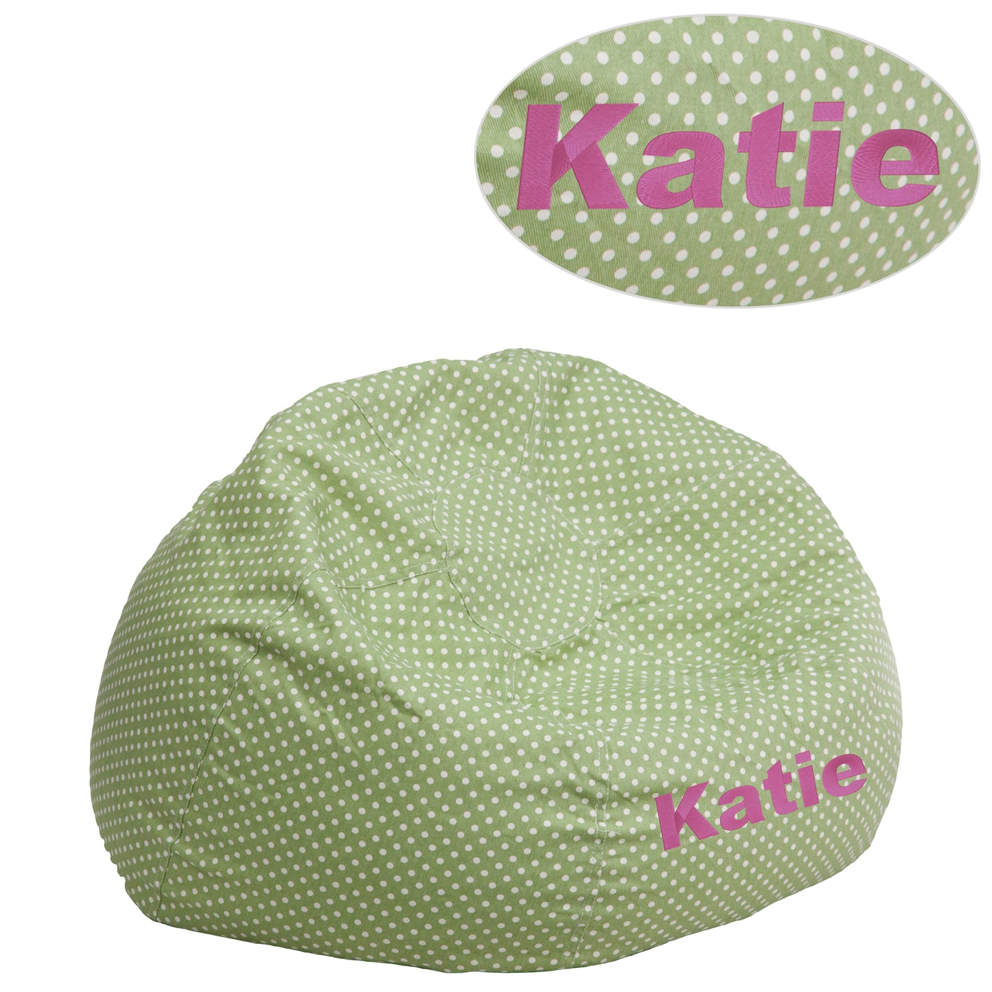 Dillon Personalized Small Green Dot Bean Bag Chair for Kids and Teens Green Dot