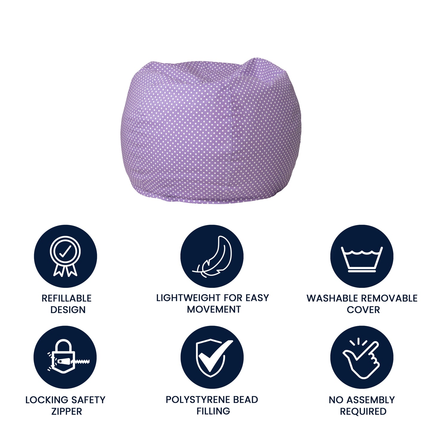 Dillon Small Lavender Dot Refillable Bean Bag Chair for Kids and Teens Lavender Dot