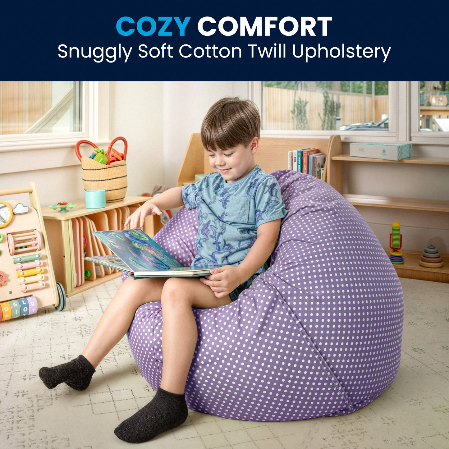 Dillon Small Lavender Dot Refillable Bean Bag Chair for Kids and Teens Lavender Dot