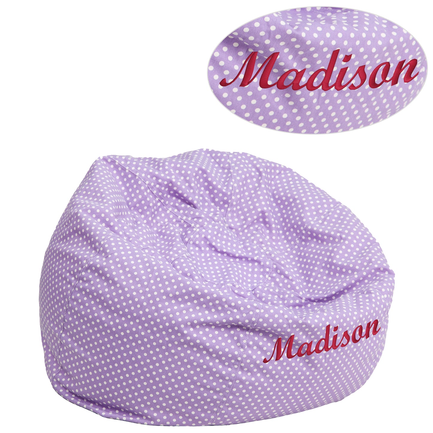 Dillon Personalized Small Lavender Dot Bean Bag Chair for Kids and Teens Lavender Dot
