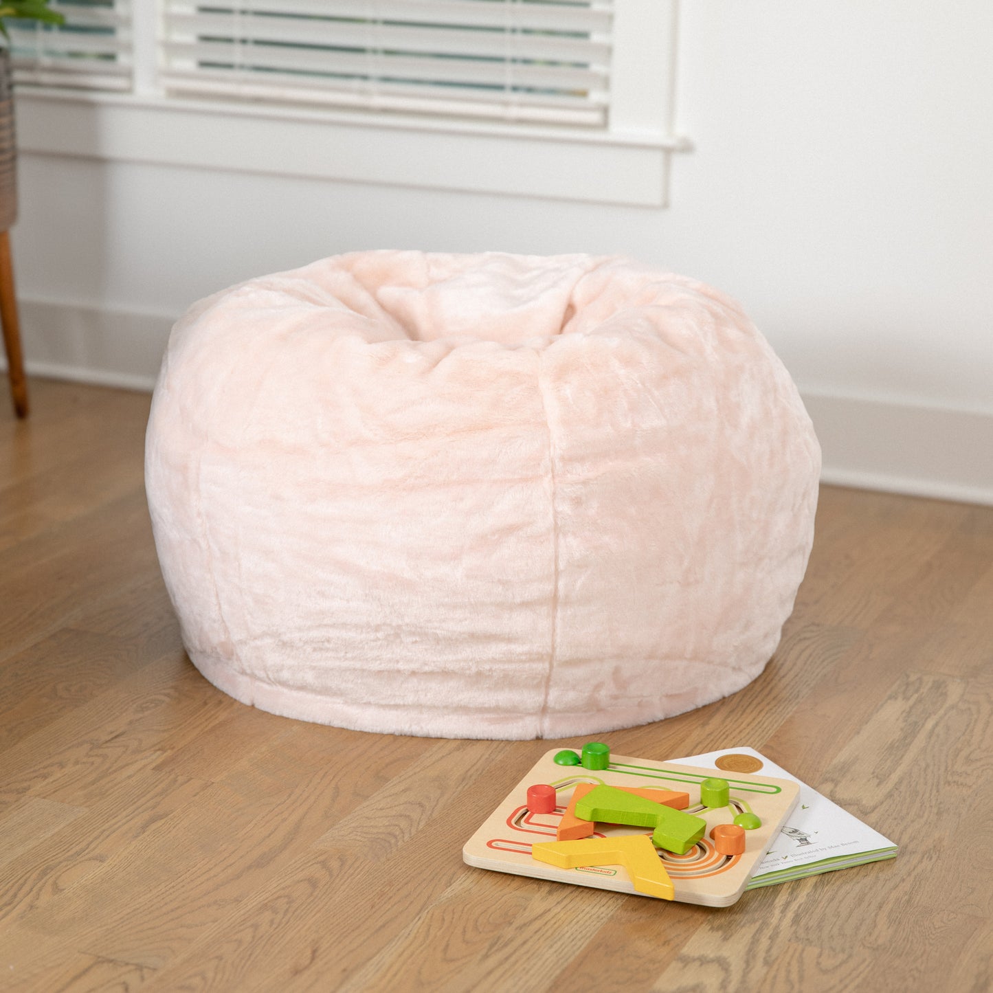 Dillon Small Blush Furry Refillable Bean Bag Chair for Kids and Teens Blush Furry