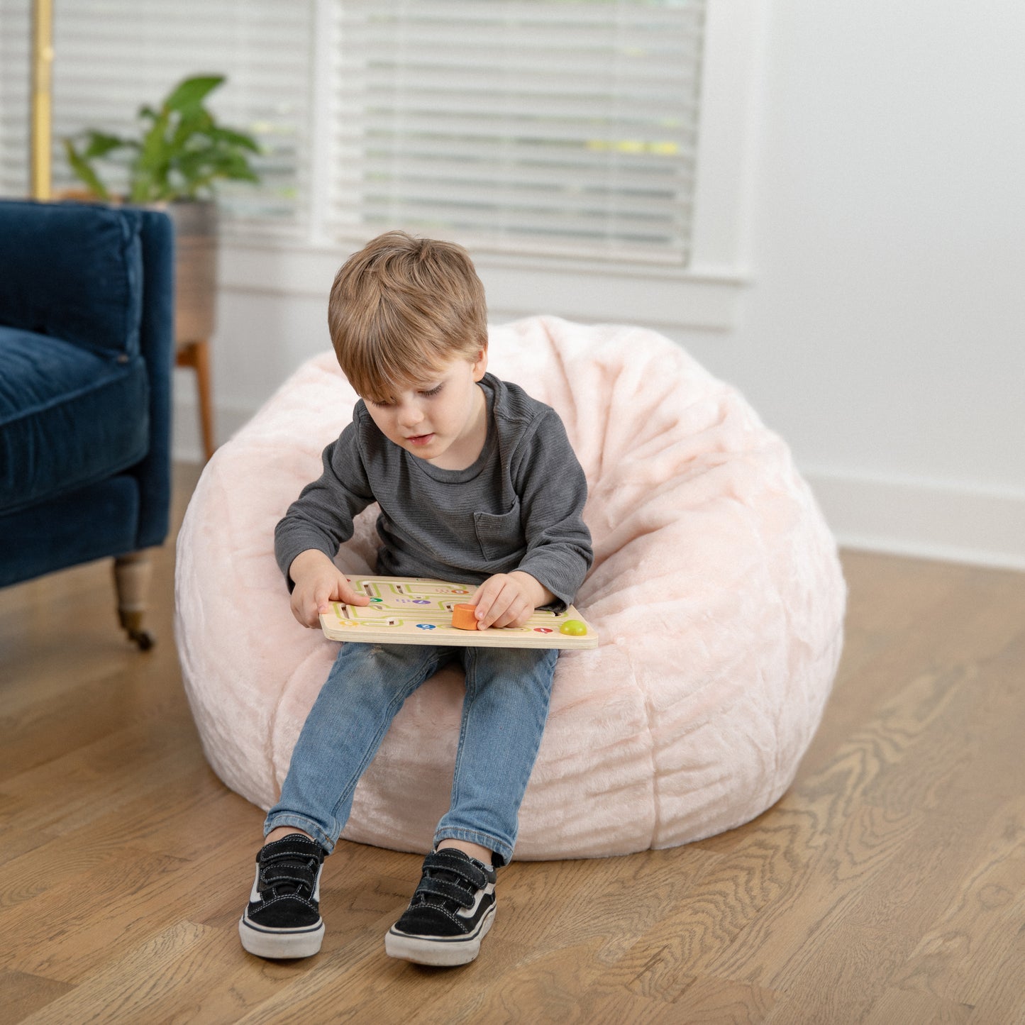 Dillon Small Blush Furry Refillable Bean Bag Chair for Kids and Teens Blush Furry