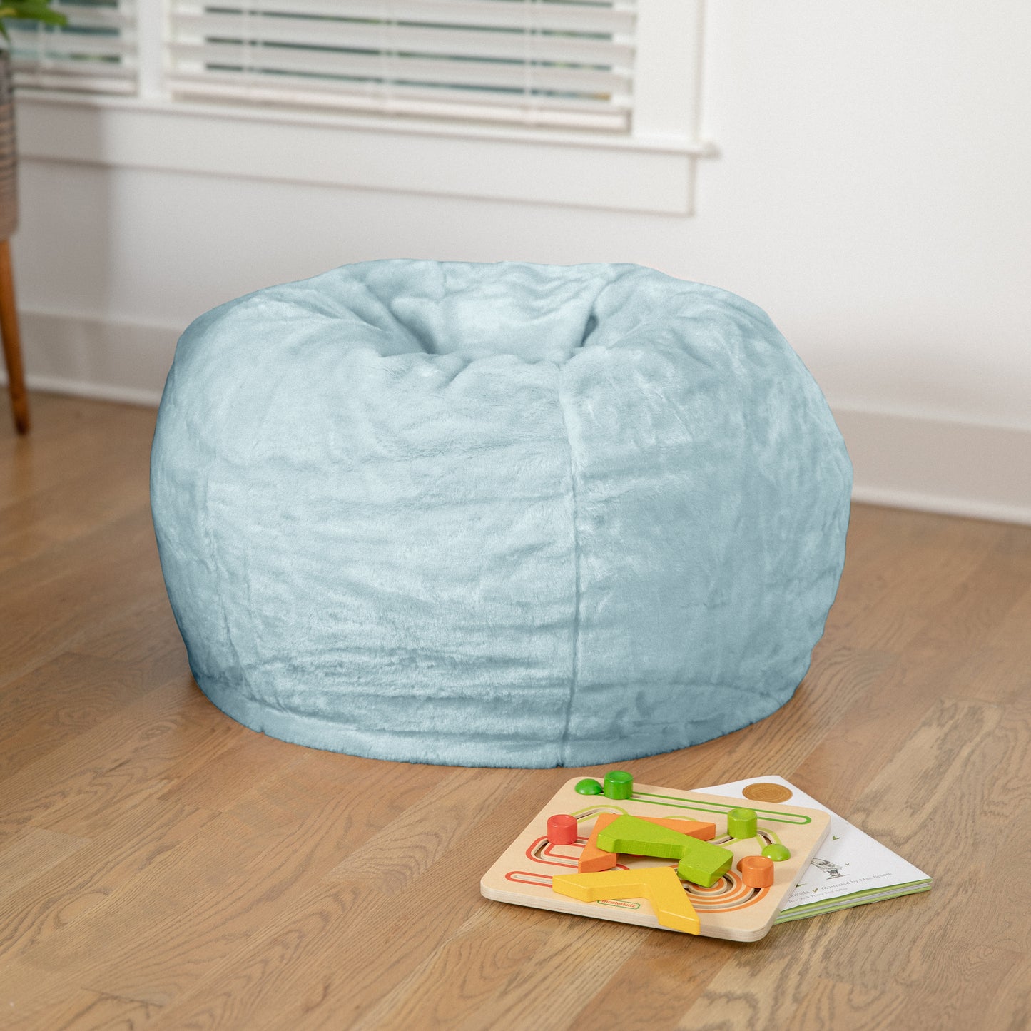 Dillon Small Teal Furry Refillable Bean Bag Chair for Kids and Teens Teal Furry