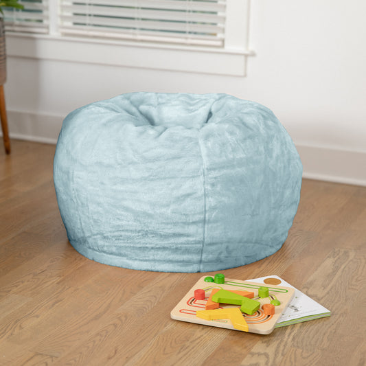 Dillon Small Teal Furry Refillable Bean Bag Chair for Kids and Teens Teal Furry