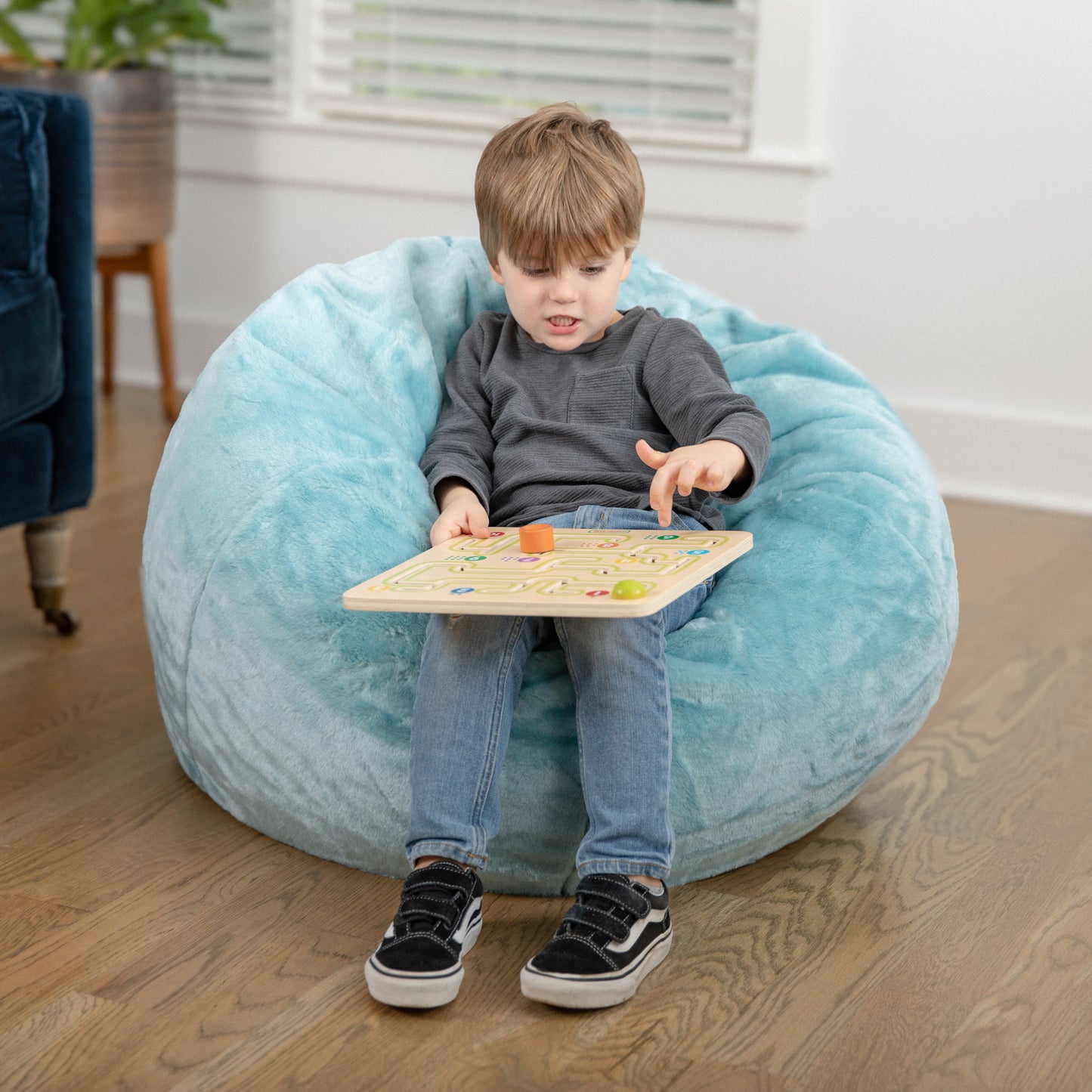 Dillon Small Teal Furry Refillable Bean Bag Chair for Kids and Teens Teal Furry