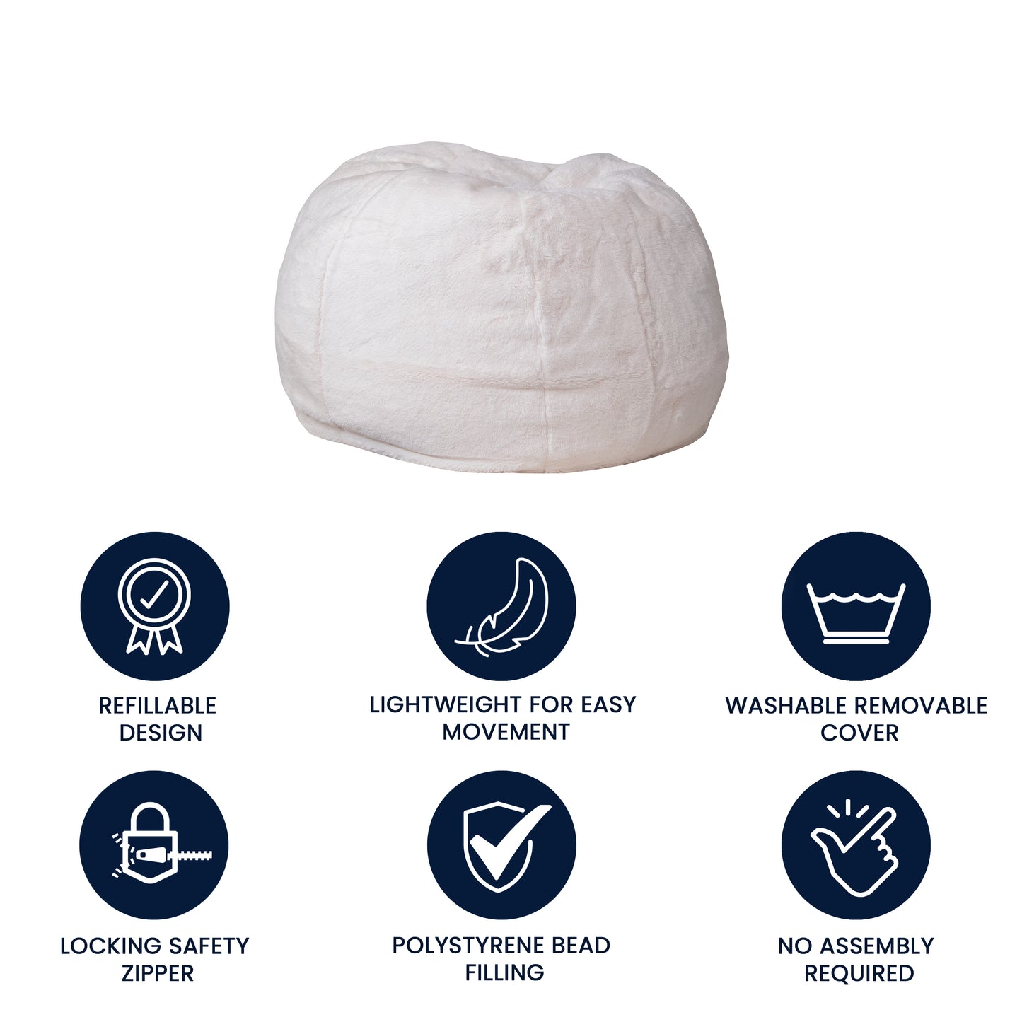 Dillon Small White Furry Refillable Bean Bag Chair for Kids and Teens White Furry