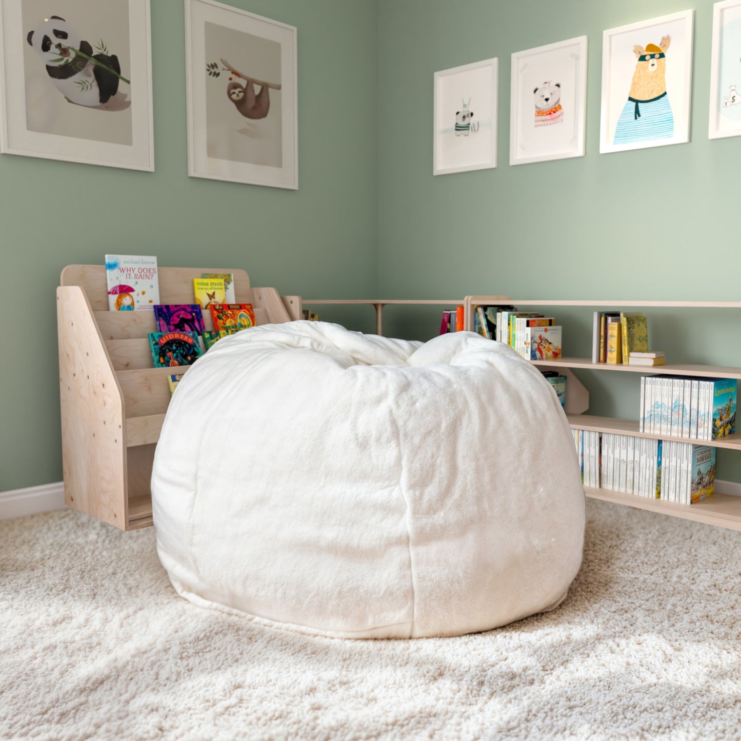 Dillon Small White Furry Refillable Bean Bag Chair for Kids and Teens White Furry
