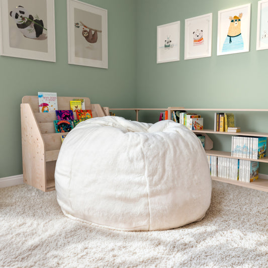 Dillon Small White Furry Refillable Bean Bag Chair for Kids and Teens White Furry