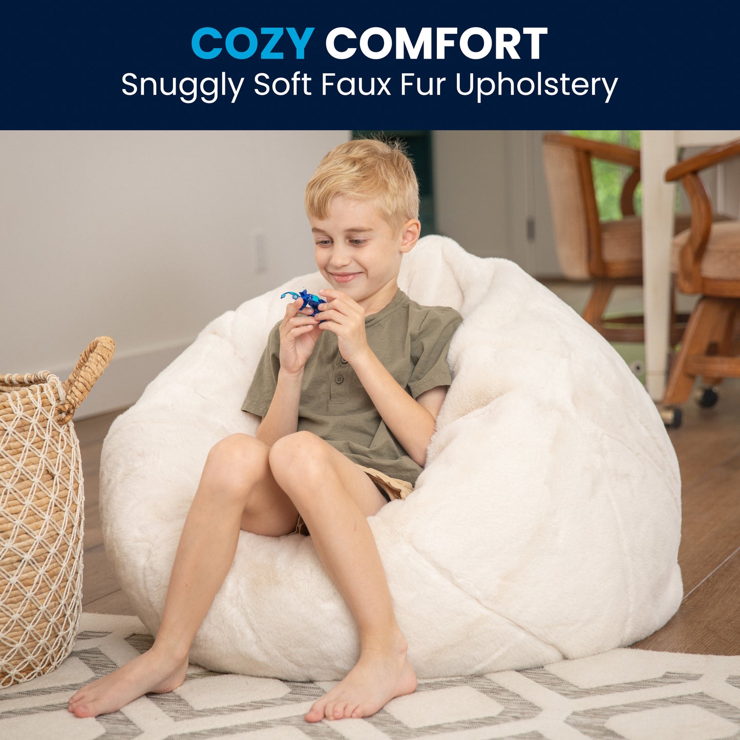 Dillon Small White Furry Refillable Bean Bag Chair for Kids and Teens White Furry