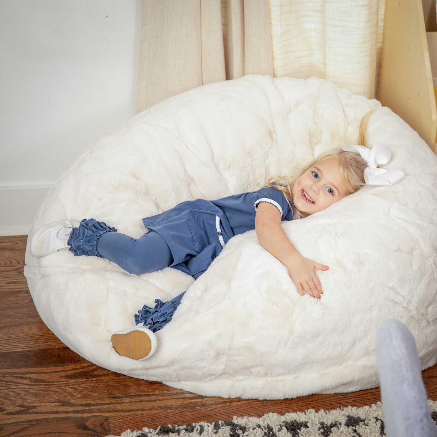 Dillon Small White Furry Refillable Bean Bag Chair for Kids and Teens White Furry