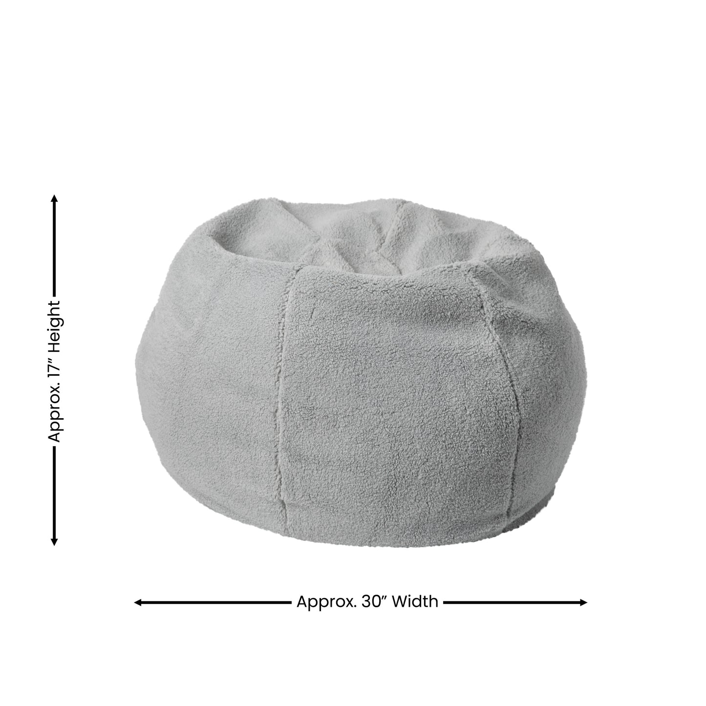 Dillon Small Gray Faux Sherpa Refillable Bean Bag Chair for Kids and Teens Gray Sherpa