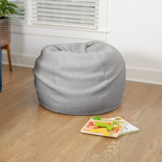 Dillon Small Gray Faux Sherpa Refillable Bean Bag Chair for Kids and Teens Gray Sherpa