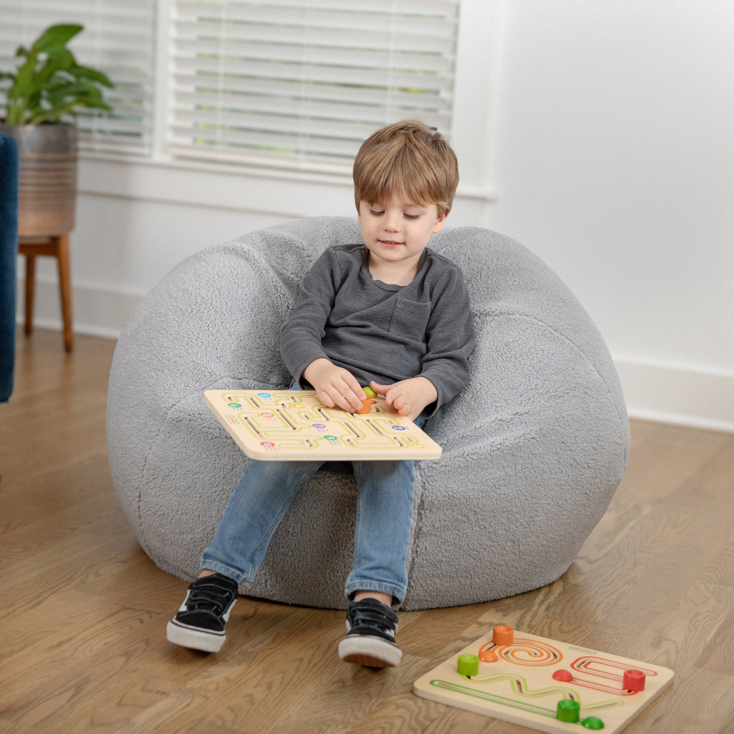Dillon Small Gray Faux Sherpa Refillable Bean Bag Chair for Kids and Teens Gray Sherpa