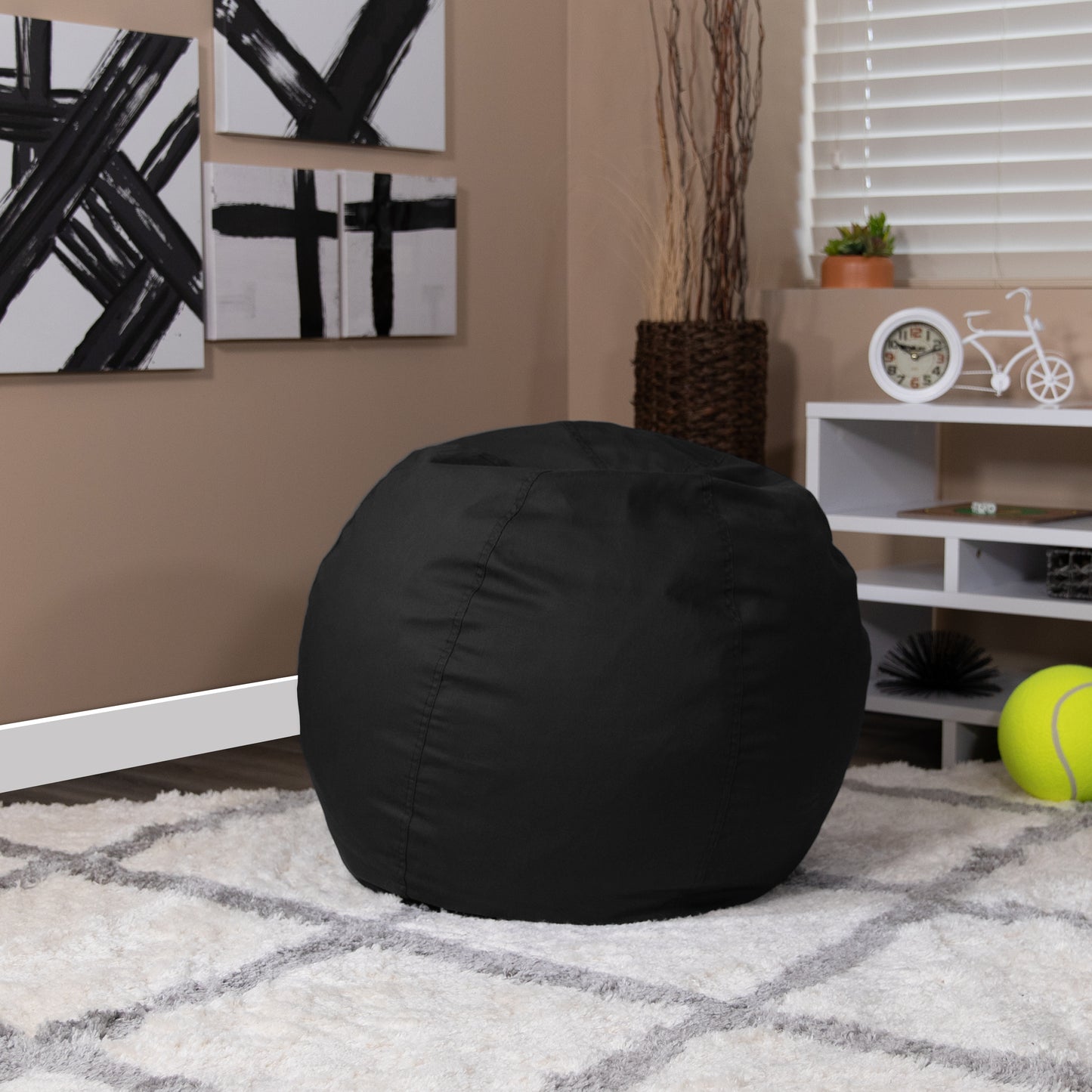 Dillon Small Solid Black Refillable Bean Bag Chair for Kids and Teens Black