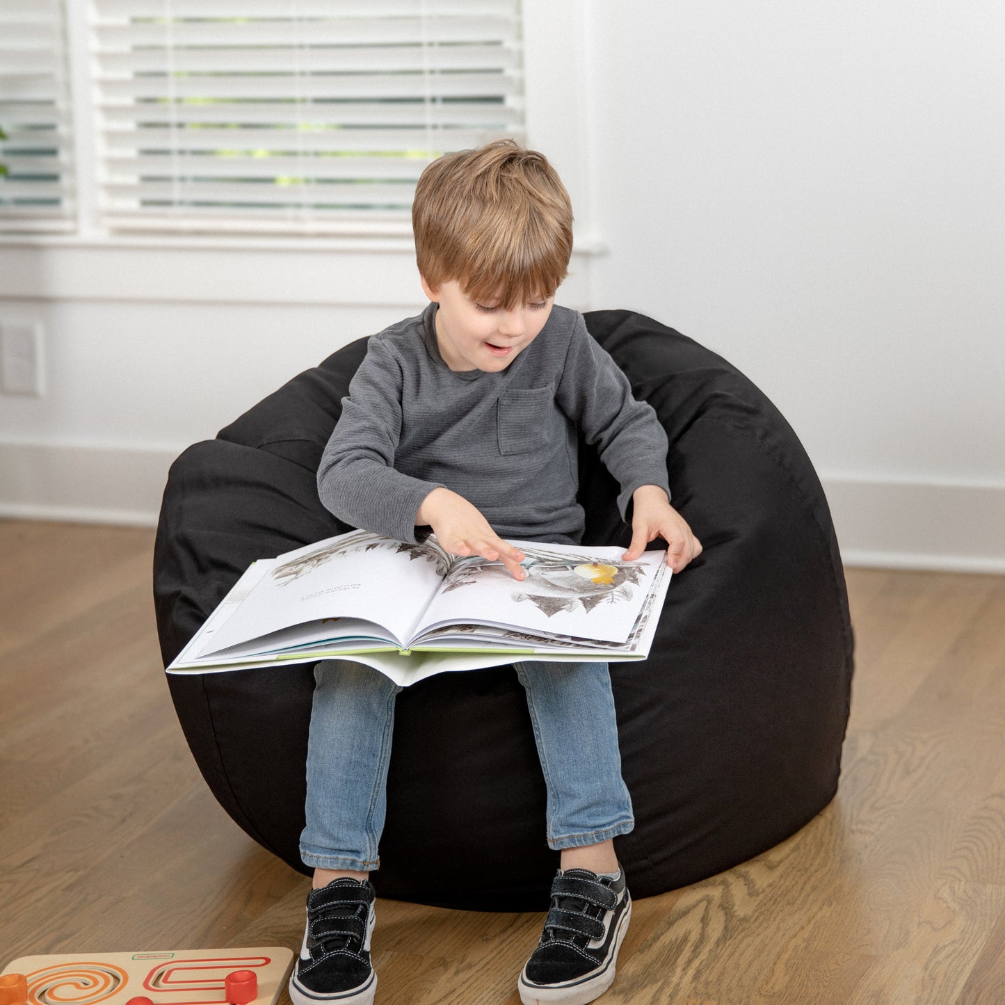 Dillon Small Solid Black Refillable Bean Bag Chair for Kids and Teens Black