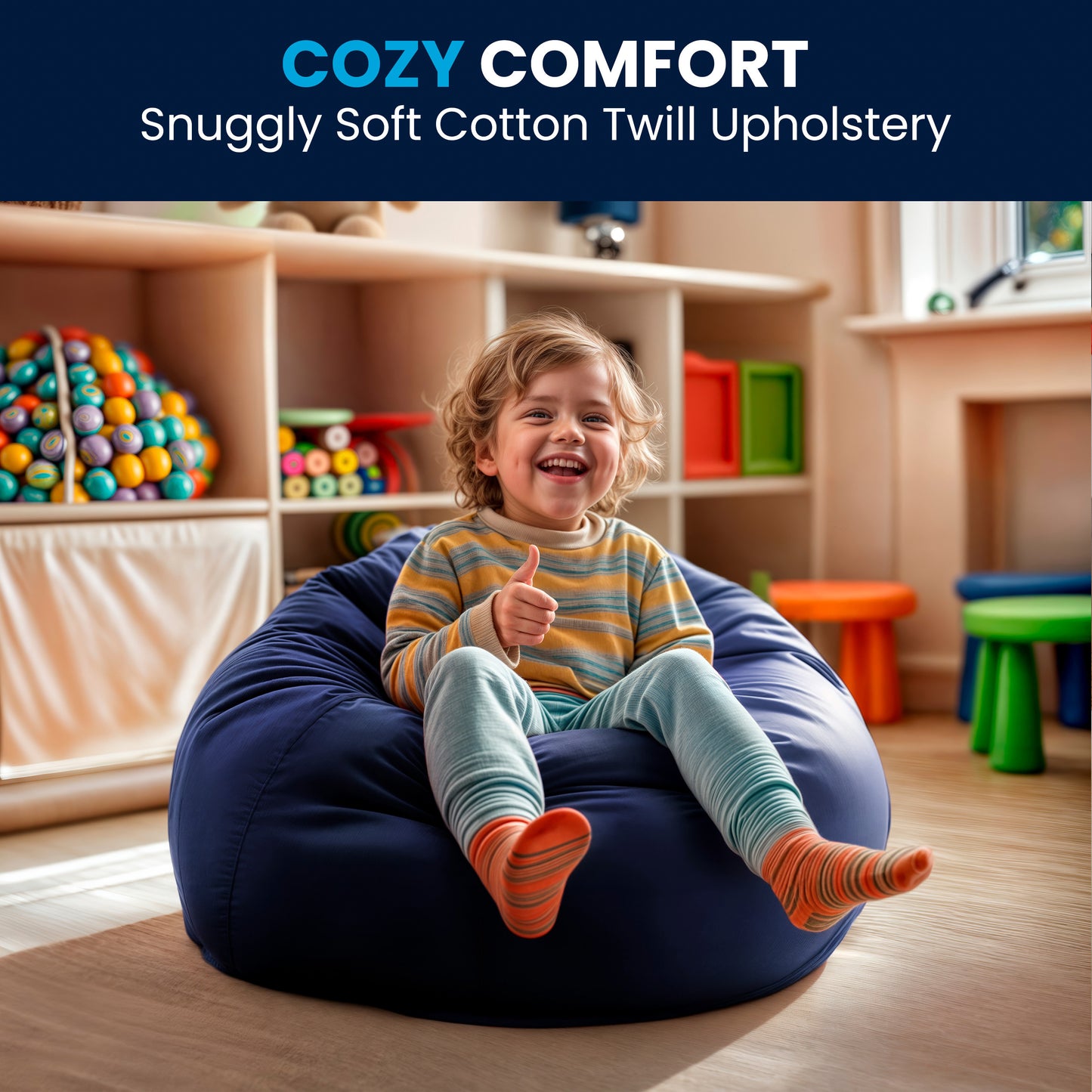 Dillon Small Solid Navy Blue Refillable Bean Bag Chair for Kids and Teens Navy Blue