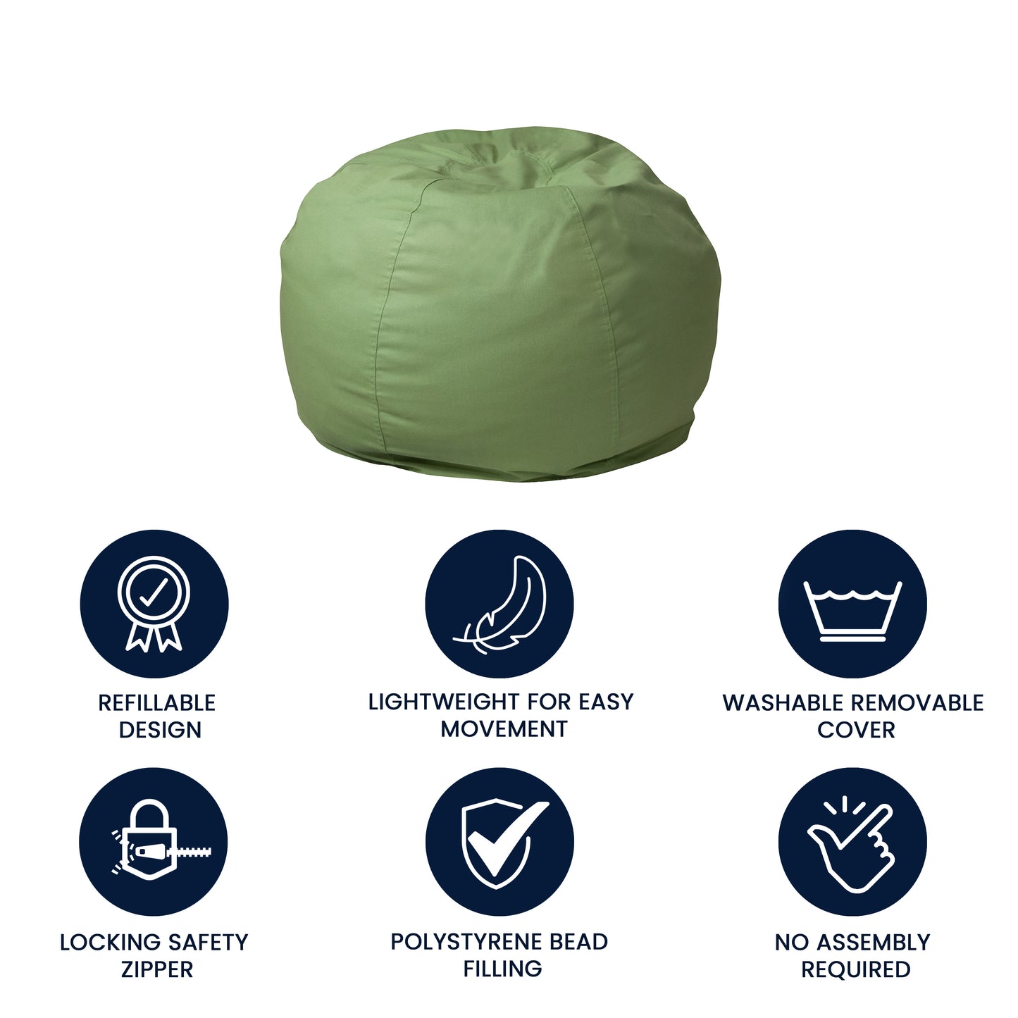 Dillon Small Solid Green Refillable Bean Bag Chair for Kids and Teens Green