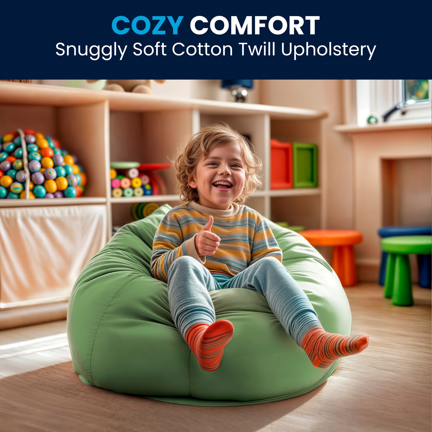 Dillon Small Solid Green Refillable Bean Bag Chair for Kids and Teens Green