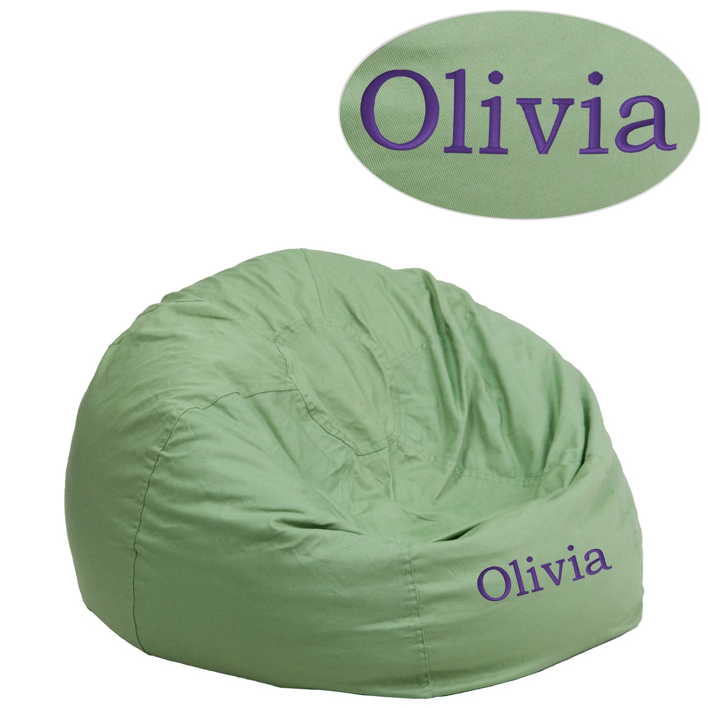 Dillon Personalized Small Solid Green Bean Bag Chair for Kids and Teens Green