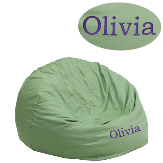 Dillon Personalized Small Solid Green Bean Bag Chair for Kids and Teens Green