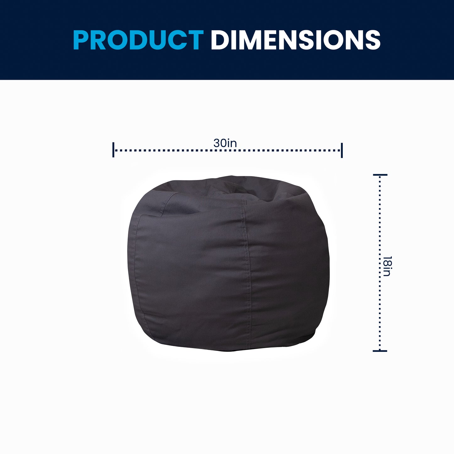 Dillon Small Solid Gray Refillable Bean Bag Chair for Kids and Teens Gray
