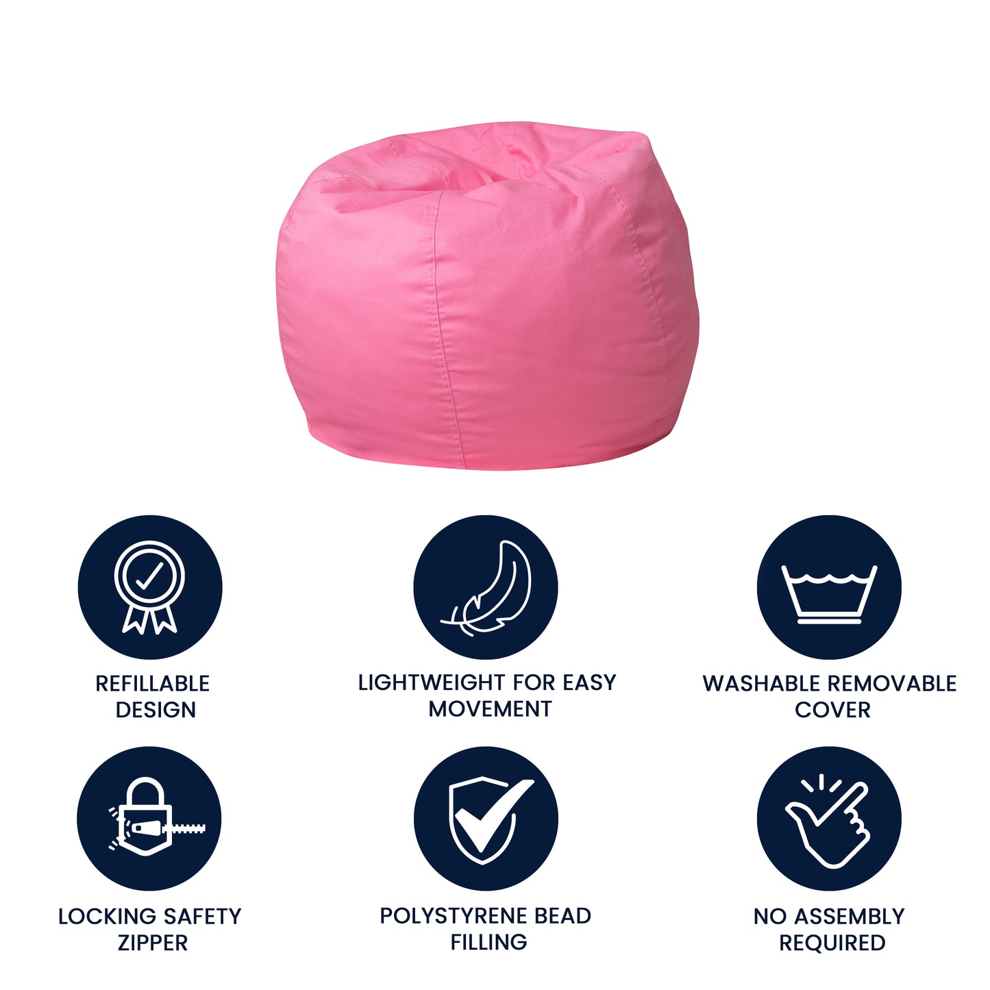 Dillon Small Solid Light Pink Refillable Bean Bag Chair for Kids and Teens Light Pink
