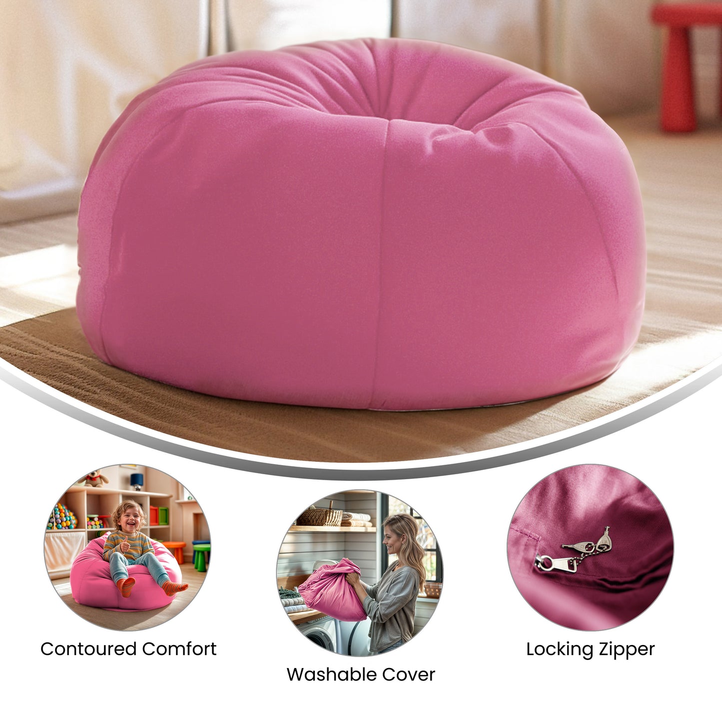Dillon Small Solid Light Pink Refillable Bean Bag Chair for Kids and Teens Light Pink